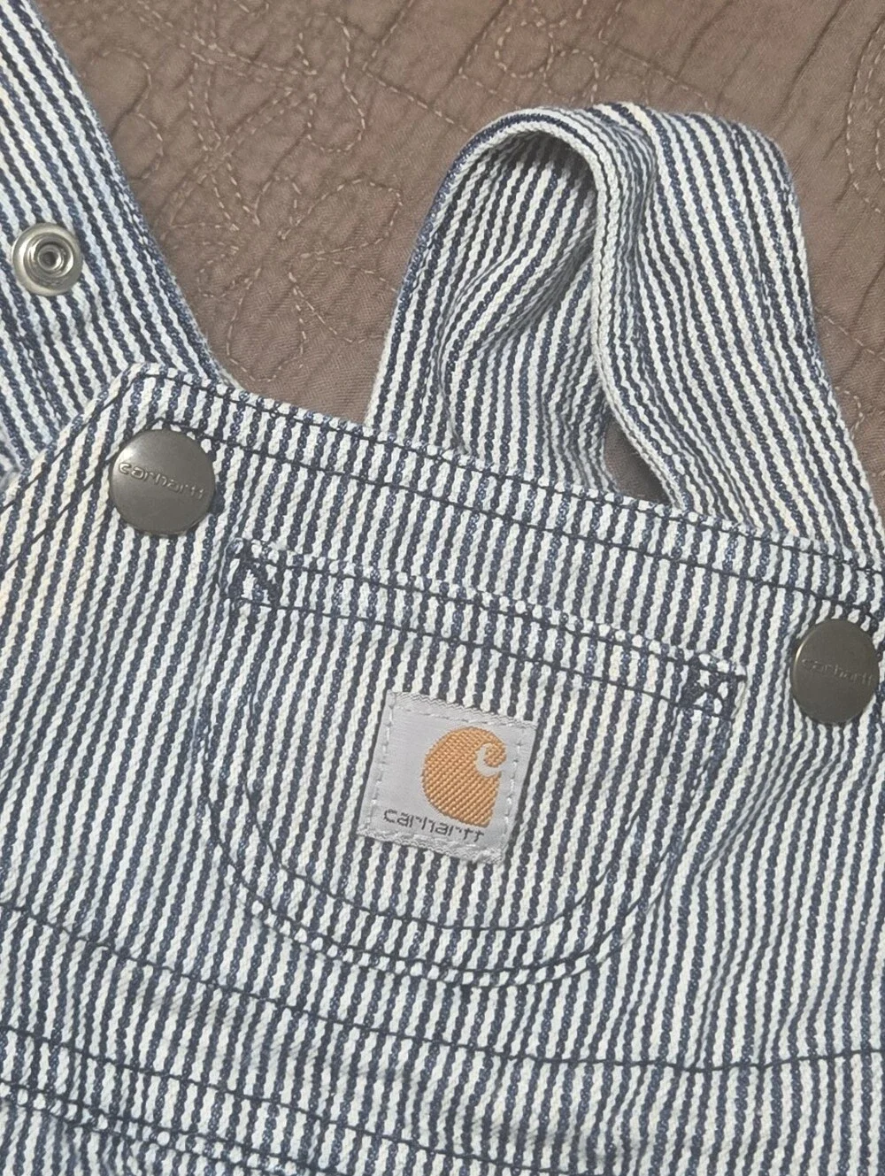 3 Month Carhartt Denim Overalls Blue & White Pin Striped Baby Boy Clothes 3M